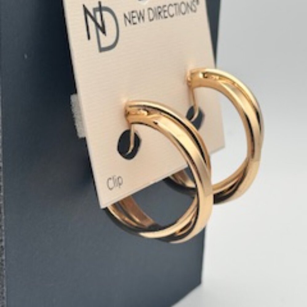 New Directions Elegant Gold-Toned Crisscross Clip-On Earrings - Picture 3 of 4